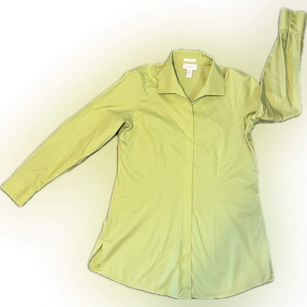 Chico’s No Iron Lime Green Button-Up Tunic size M - Picture 5 of 12